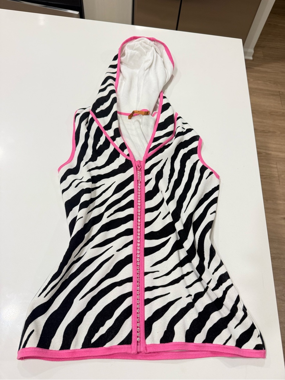 Rare Y2K Vericose Zebra Hooded Pajama Vest with Pink Trim